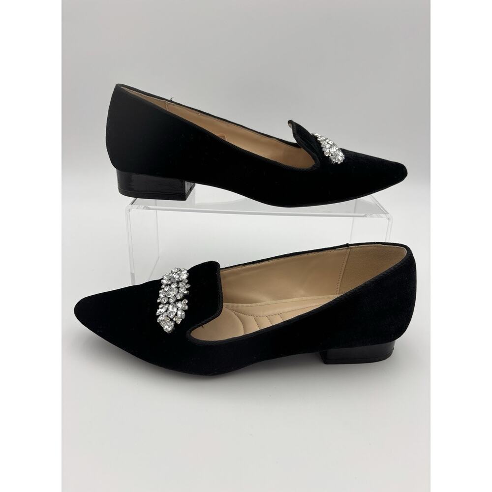 Adrienne Vittadini Palo Black Velvet Crystal Flats Loafers Size 8.5 - Picture 2 of 16